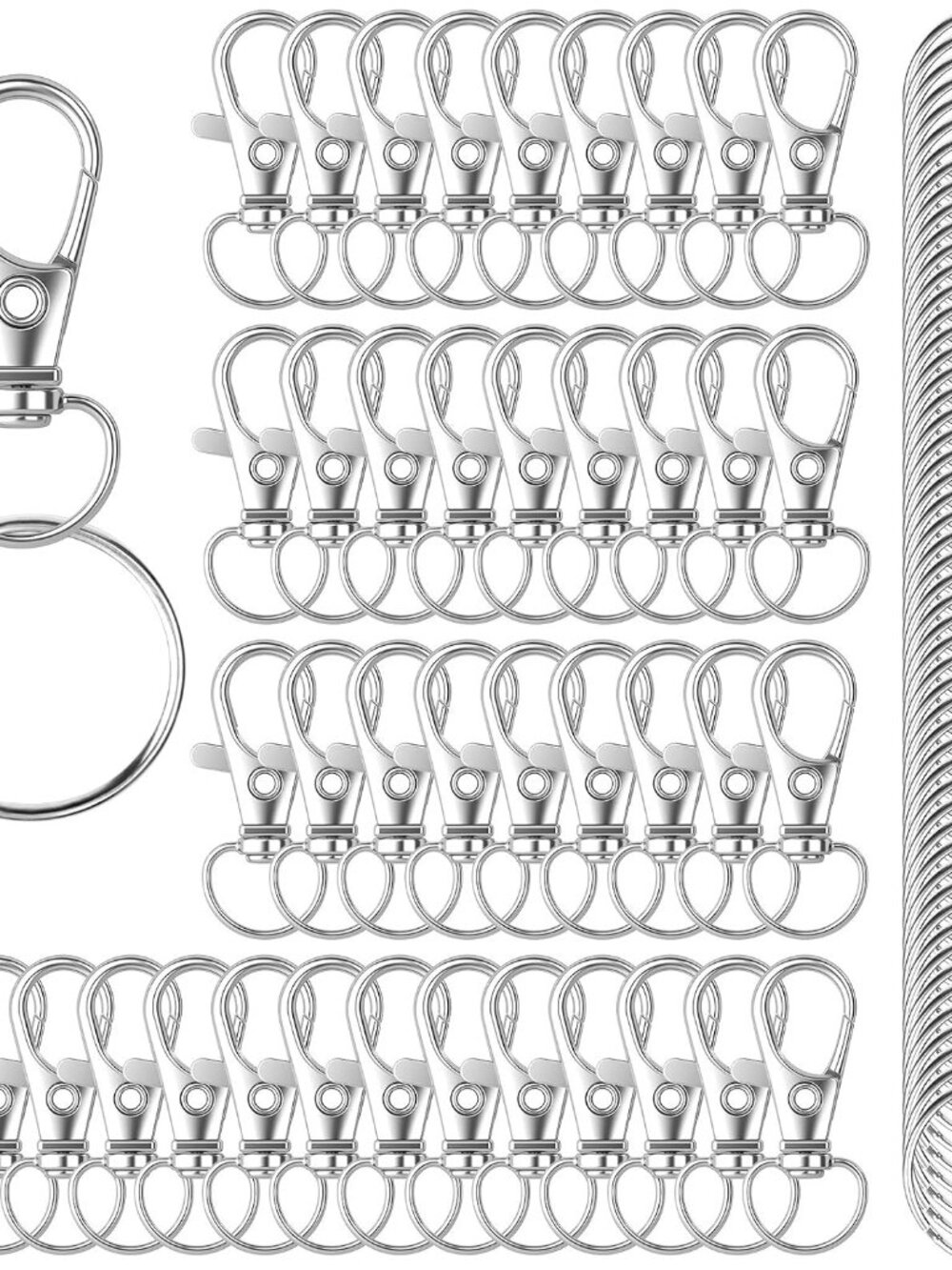 100PCS Keychain Hooks with Key Rings,Metal Swivel Lobster Claw Clasps, for Keych